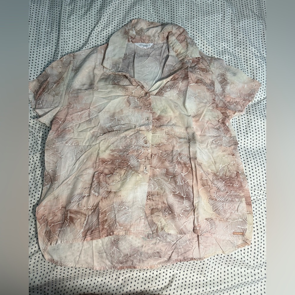 Danskin Beige and Brown Button-Down Shirt with matching pants